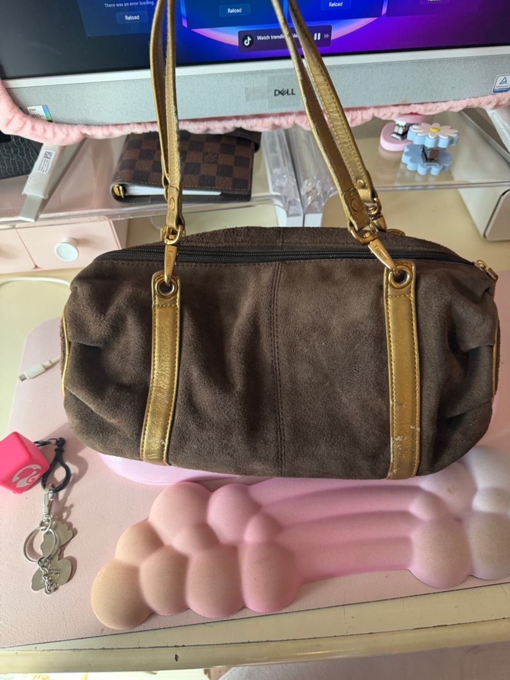 Ralph Lauren Brown Suede Shoulder Bag with Gold Accents - Picture 2 of 7